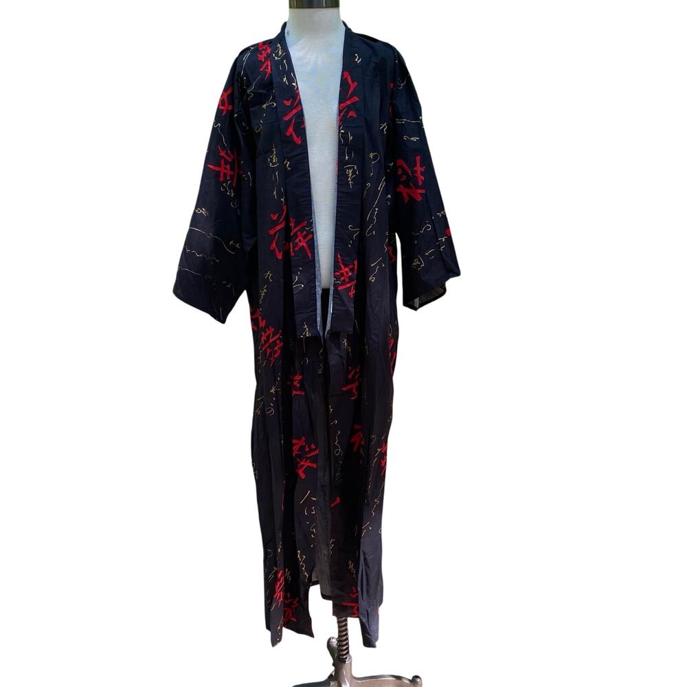 Japanese Cotton Kimono Robe Red Black Size Medium